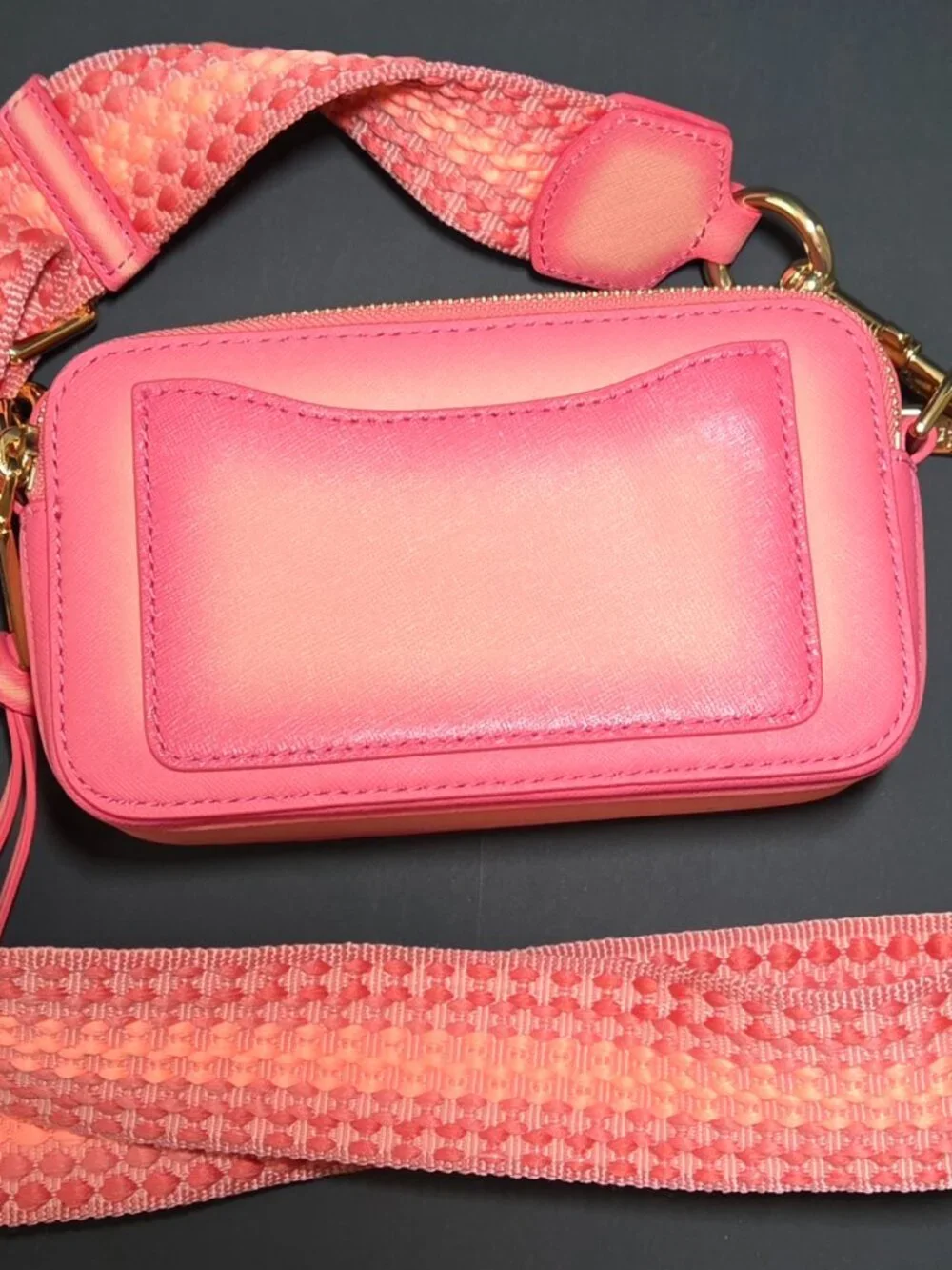 Marc Jacobs The Snapshot Camera Fluoro Leather Crossbody Bag Pink Orange